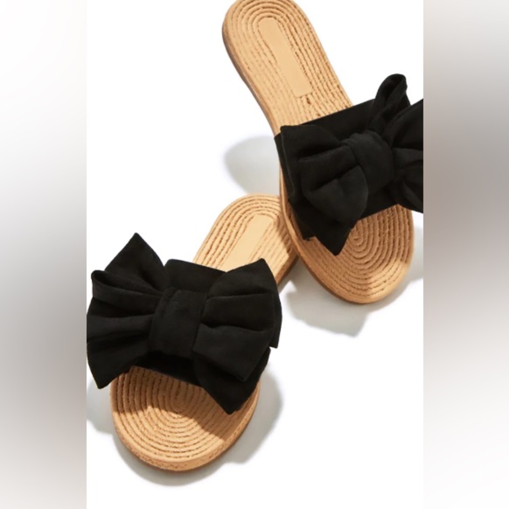 BAMBOO Athena Black Bow Sandal, Size 10